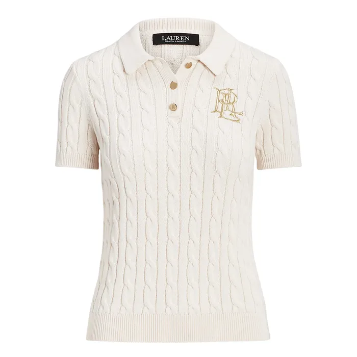 Áo Polo Nữ Ralph Lauren Cable Knit Cotton Sweater Mascarpone Cream Màu Kem Size S