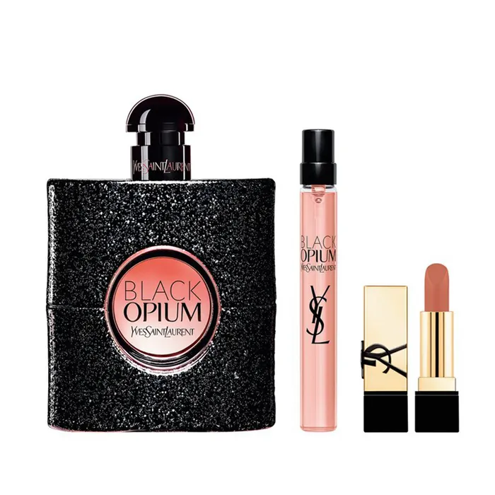 Set Nước Hoa Nữ Yves Saint Laurent YSL Black Opium EDP 90ml + Mini 10ml Và Son Rouge NM Nu Muse Mini (3 Món)