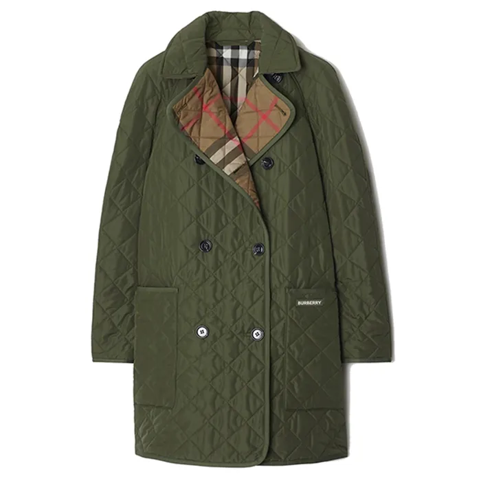 Áo Khoác Dáng Dài Nữ Burberry Quilted Coat 80928851 Màu Xanh Olive Size M