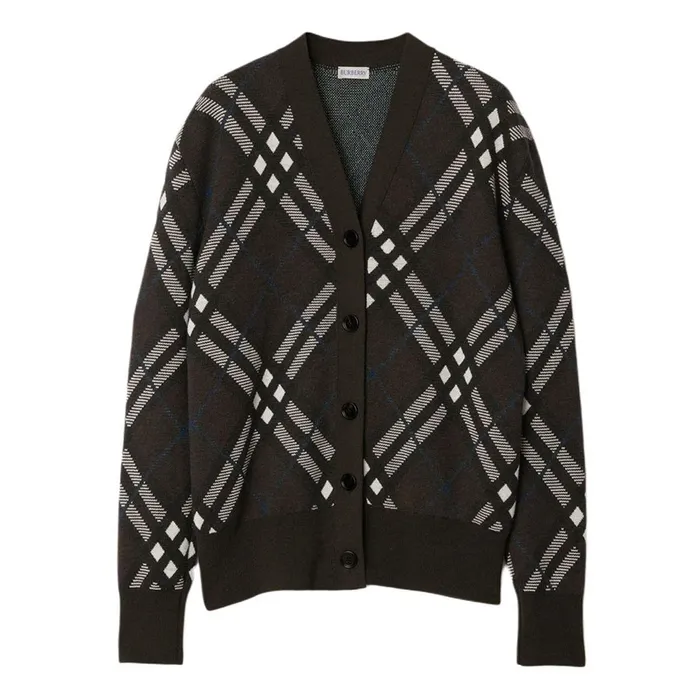 Áo Khoác Nữ Burberry Checked Wool V-Neck Buttoned Cardigan Mutilcolor - 80934931 Màu Đen Kẻ Size S
