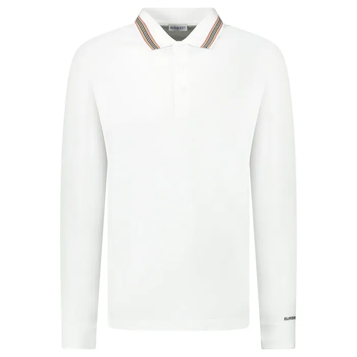 Áo Polo Dài Tay Nam Burberry 'Hartford' Striped Check Long Sleeve Polo White 81118151005 Màu Trắng Size S