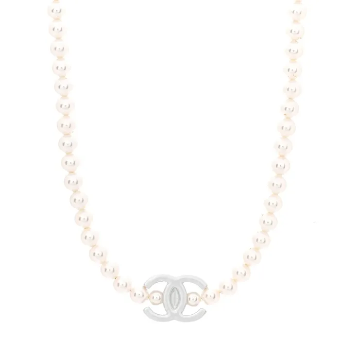 Dây Chuyền Nữ Chanel Pearl Resin CC Choker Necklace Pearly White Silver Màu Trắng/Bạc