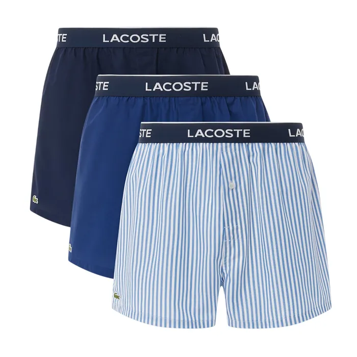 Set 3 Quần Ngủ Nam Lacoste 3-Pack Cotton Poplin Boxers 7H5176 8NI Màu Xanh Size L