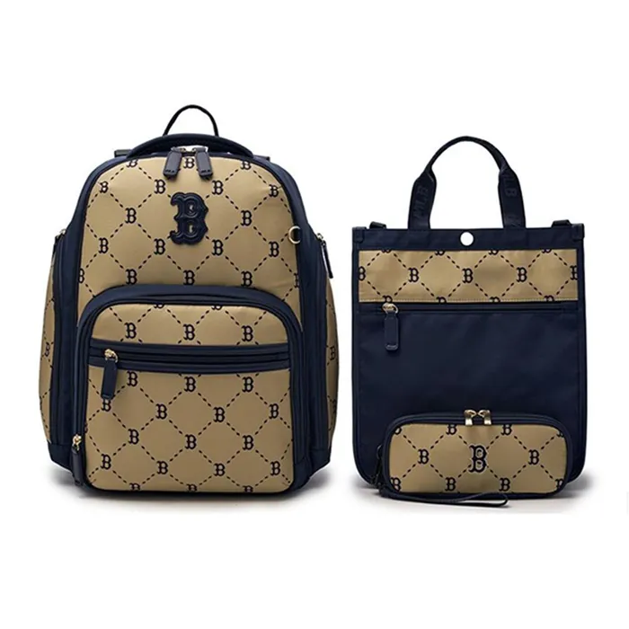 Set Balo Và Túi Tote Trẻ Em MLB Jacquard Monogram 7ABKMD35N-NYS Màu Be Xanh
