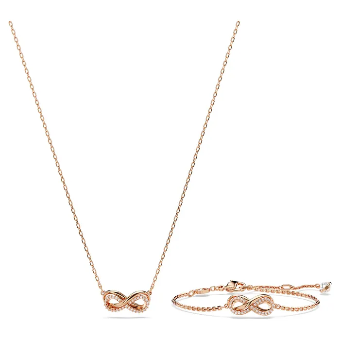 Set Dây Chuyền + Vòng Tay Swarovski Hyperbola Set Infinity, White, Rose gold-tone Plated 5682483 Màu Vàng Hồng