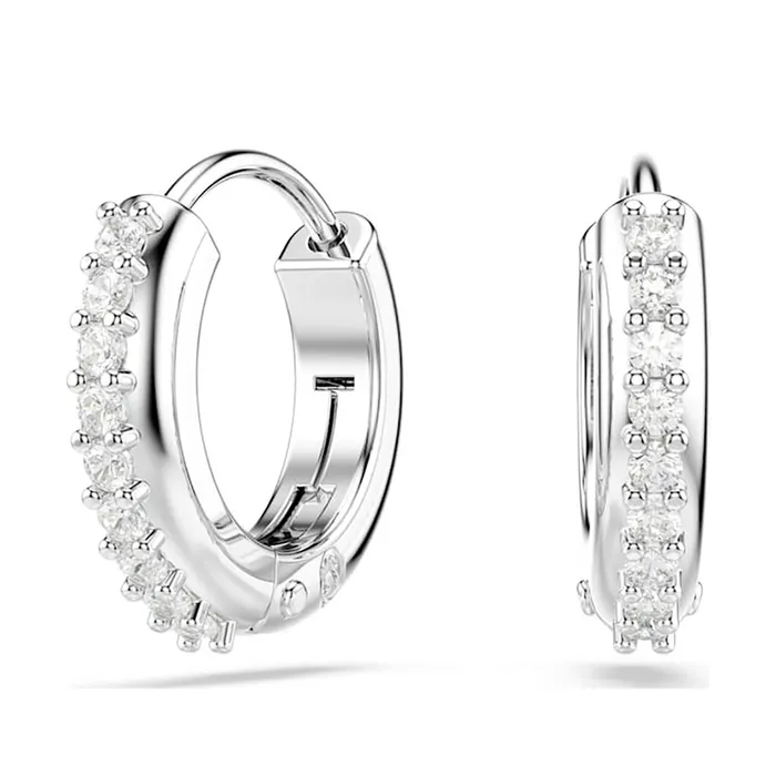 Khuyên Tai Nữ Swarovski Matrix Hoop Earrings Round Cut, White, Rhodium Plated 5690670 Màu Bạc