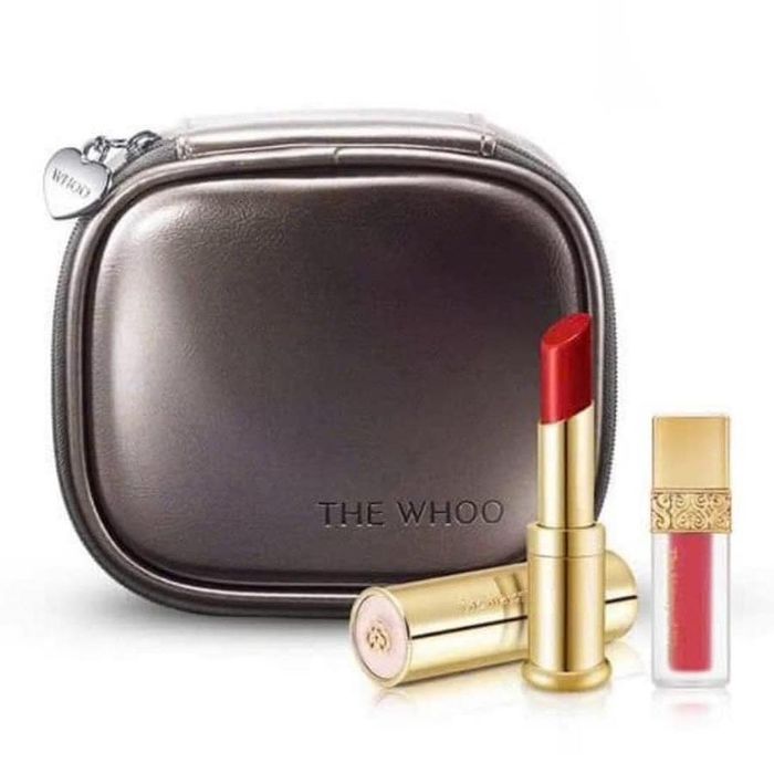 Set 2 Son Whoo (Son Dưỡng Thỏi Whoo Wine Red 3.3g + Son Kem No.18 Rose Pink 2.1g) Kèm Túi