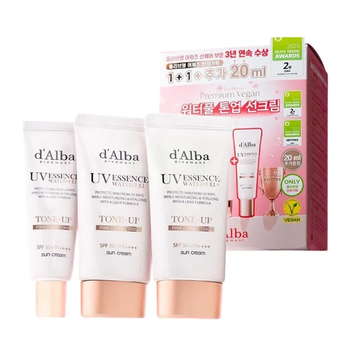 Set Kem Chống Nắng Nâng Tone D'alba Waterfull Tone Up Sun Cream SPF50+/ Pa++++ 3 Món