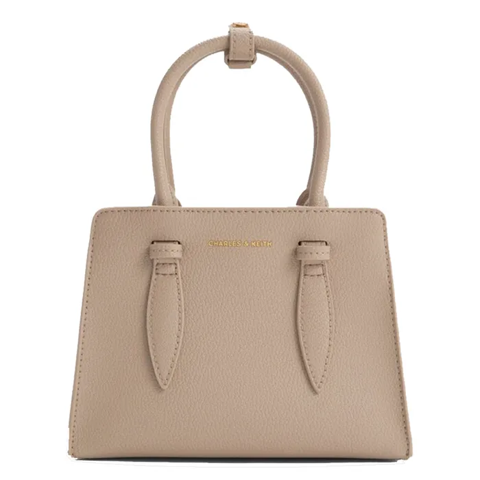 Túi Xách Tay Nữ Charles & Keith CNK Allyn Trapezoid Handbag Grayish Brown CK2-30782733 Màu Nâu Xám