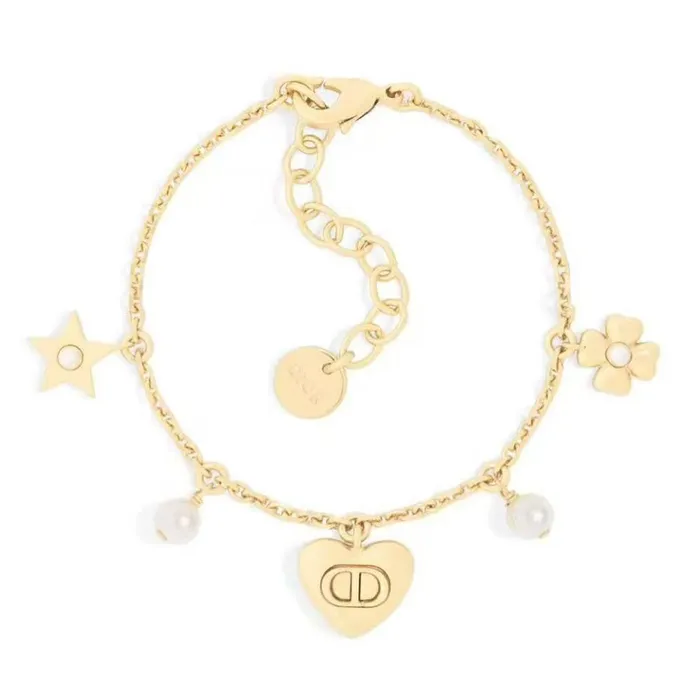 Vòng Đeo Tay Nữ Dior Lucky Dior Bracelet Gold-Finish Metal And White Resin Pearls Màu Vàng Gold