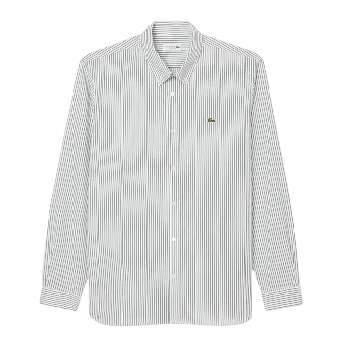 Áo Sơ Mi Dài Tay Nam Lacoste Regular Fit Striped Pinpoint Shirt CH5084 - 737 Màu Xanh Green/Trắng Size 40