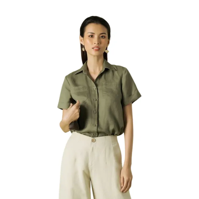Áo Sơ Mi Nữ F2 Fashion & Freedom Linen Becoming Discover SMW454-XR-XXL-0321 Màu Xanh Rêu Size XXL