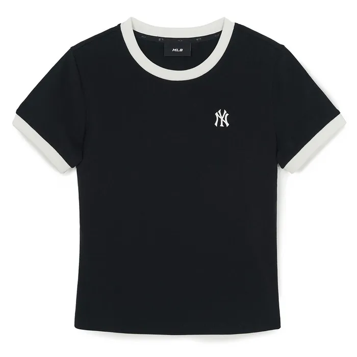 Áo Thun Nữ MLB Basic Small Logo Ringer 3FTSB0263-50BKS Tshirt Màu Đen