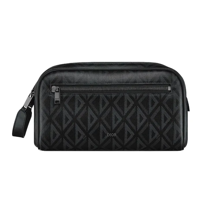Túi Cầm Tay Nam Dior Canvas With Calfskin Toiletry Bag Men's Black Màu Đen
