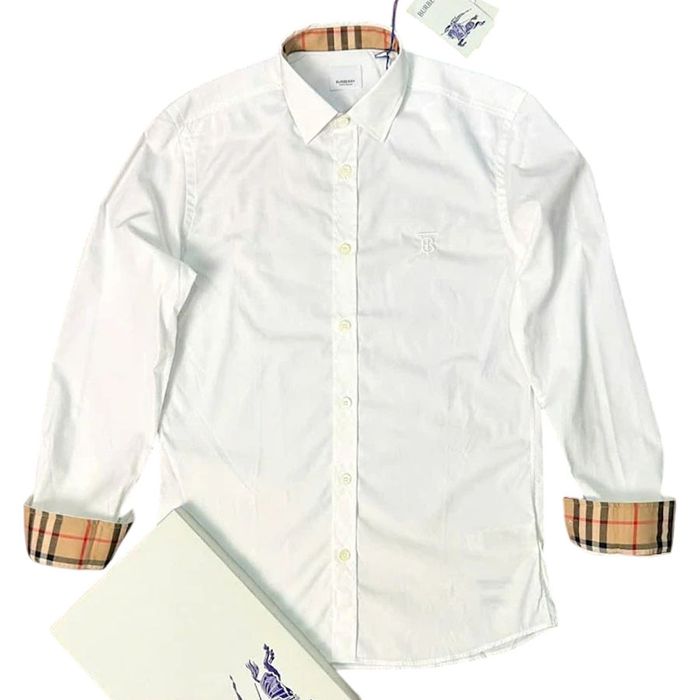 Áo Sơ Mi Burberry White With TB Monogram Motif 8032308 Màu Trắng Size XS