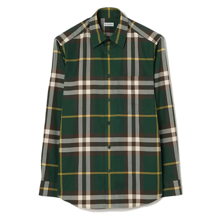 Áo Sơ Mi Nam Burberry Check Cotton Shirt In Flint Green Màu Xanh Kẻ Size XL