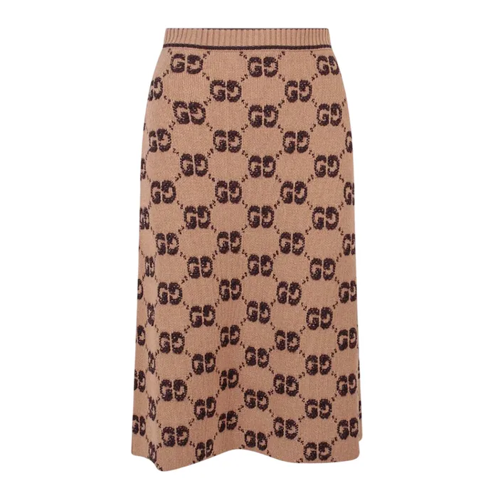 Chân Váy Nữ Gucci Jacquard Wood Knit Skirt In Camel 713301 XKCNA 2668 Màu Nâu Size L