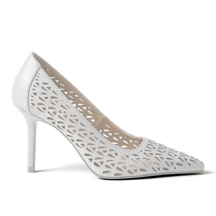Giày Cao Gót Nữ Ann Taylor Leather Perforated Pump Winter White Màu Trắng Size 37-38