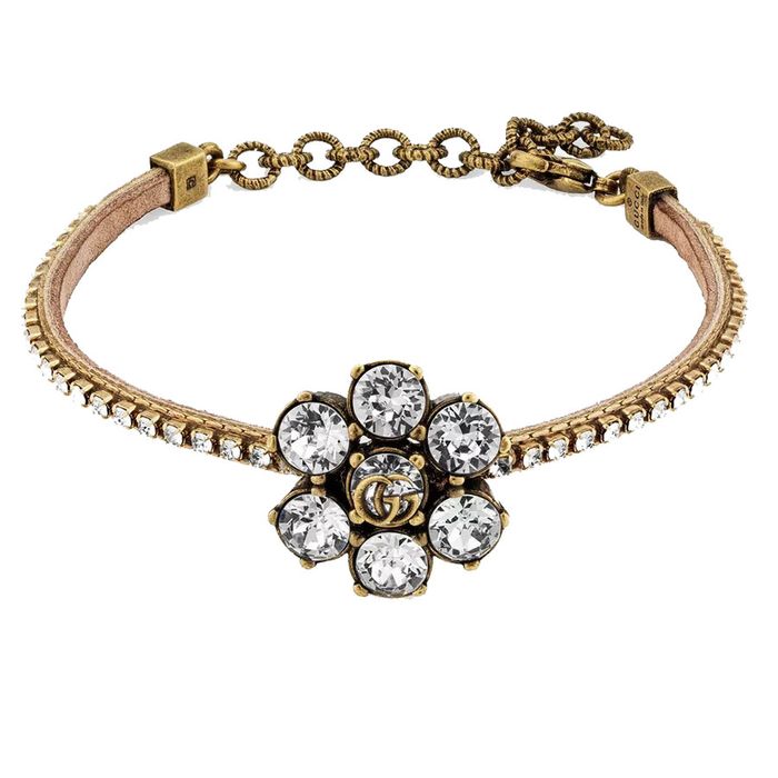 Vòng Đeo Tay Nữ Gucci GG Crystal Flower Bracelet Màu Vàng