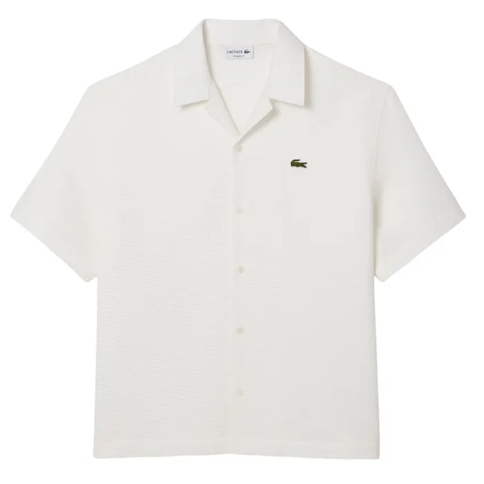 Áo Sơ Mi Cộc Tay Nam Lacoste Men's Relaxed Fit Waffle Texture Shirt CH9924 - 70V White Màu Trắng Size 40