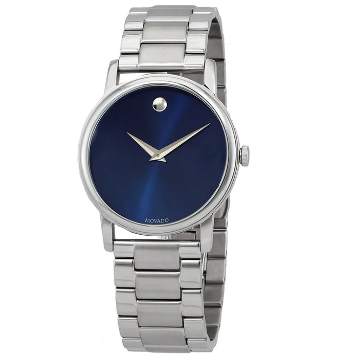 Đồng Hồ Nam Movado Classic Museum Quartz Navy Dial Men's Watch 2100015 Màu Bạc