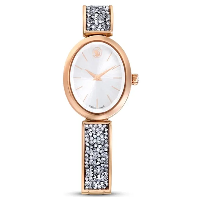 Đồng Hồ Nữ Swarovski Crystal Rock Oval Watch Swiss Made, Crystal Bracelet Rose Gold Tone Finish 5656851 Màu Xám - Vàng