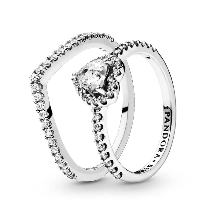 Set Nhẫn Nữ Pandora Sparkling 196316CZ/198421C01 Heart Ring Màu Bạc Size 50