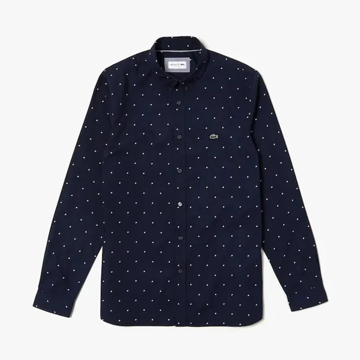Áo Sơ Mi Lacoste Men's Regular Print Cotton Poplin Shirt Màu Xanh Navy