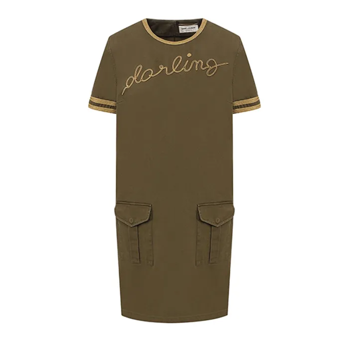 Váy Liền Nữ Yves Saint Laurent YSL Cotton Dress Màu Khaki Size 38FR