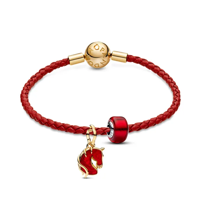 Set Vòng Đeo Tay + Hạt Vòng Charm Mã Đáo Thành Công Màu Đỏ