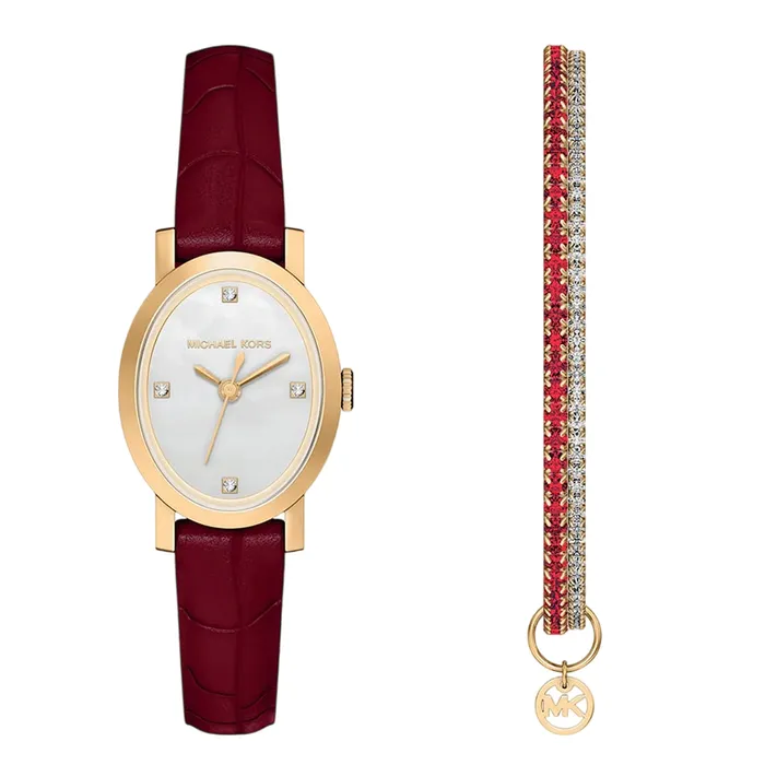 Set Đồng Hồ Nữ Michael Kors MK Women's Maude 21mm Watch And Bracelet Set MK7570SET Màu Đỏ Trắng