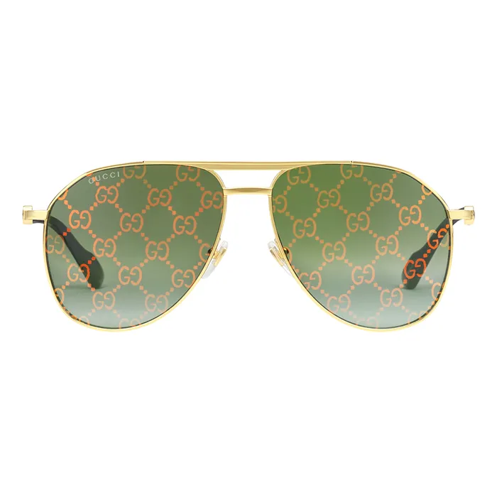 Kính Mát Gucci Aviator Frame Sunglasses Màu Xanh Vàng