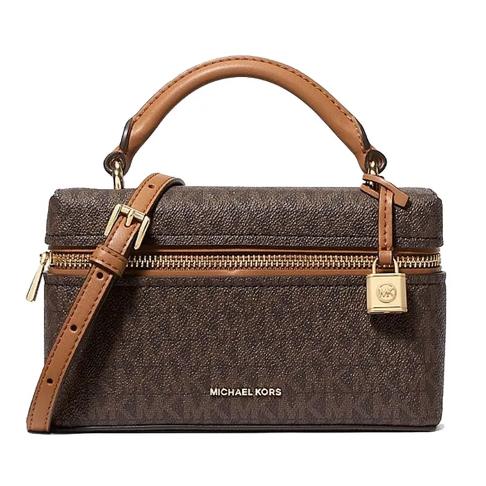 Túi Xách Nữ Michael Kors MK Jana Extra-Small Signature Logo Convertible Crossbody Bag 32F5GQ1C0B Brown/Acorn Màu Nâu Đen
