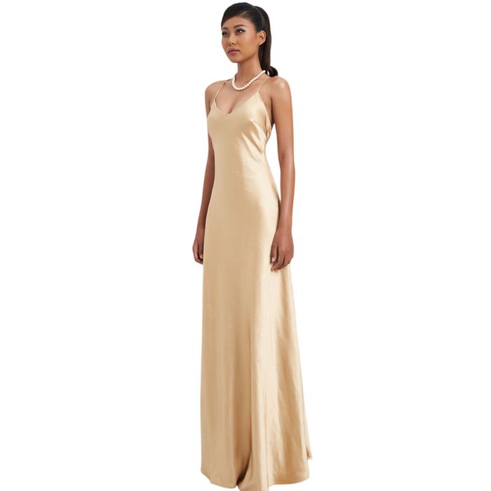 Váy Liền Hai Dây Lụa Nữ F2 Fashion & Freedom Modern Women D752-V-XL-0923 Màu Vàng Size XL