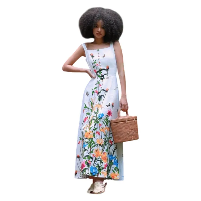Váy Hai Dây Nữ F2 Fashion & Freedom Linen Into The Wood D806-TH-XL-0524 Màu Trắng Họa Tiết Size XL