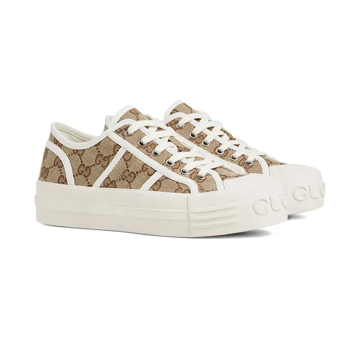 Giày Sneakers Gucci GG Monogram Lace-Up Màu Be Trắng Size 37
