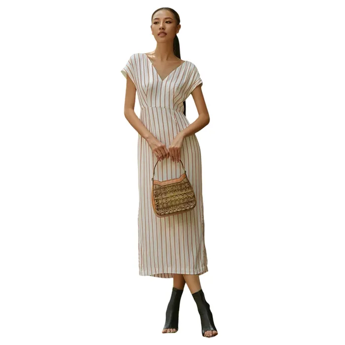 Váy Liền Nữ F2 Fashion & Freedom Linen Into The Wood D809-TSN-XXL-0524 Màu Trắng Kẻ Size XXL