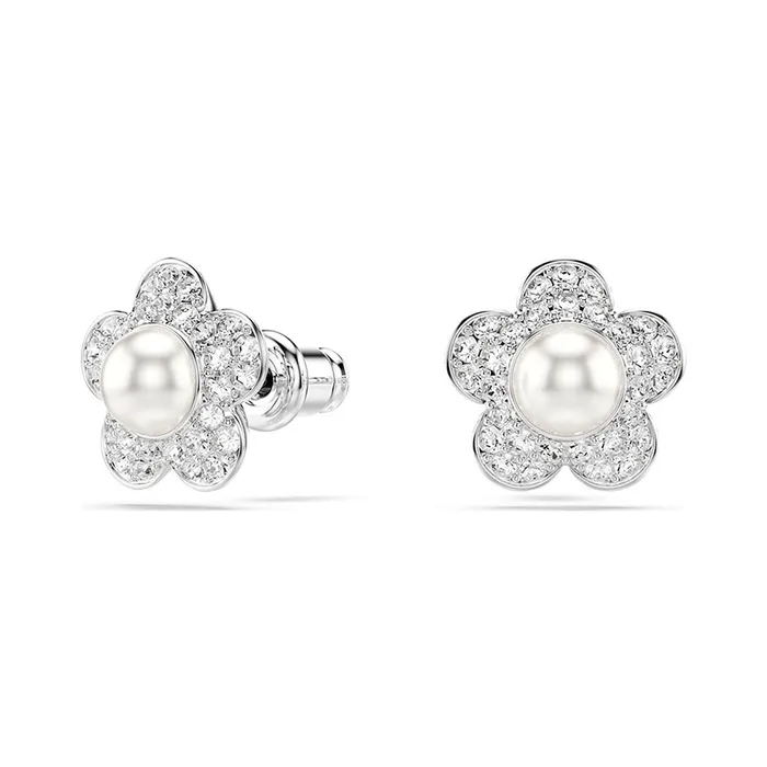 Khuyên Tai Nữ Swarovski x Ariana Grande Stud Earrings Crystal Pearl Round Cut Flower White Rhodium Plated 5756098 Màu Trắng Bạc
