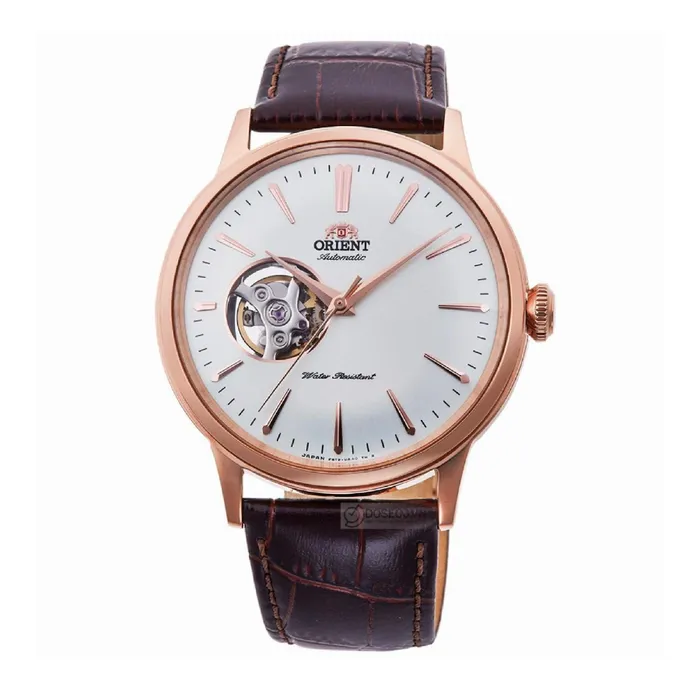 Đồng Hồ Nam Orient Bambino Open Heart RA-AG0001S10B Watch Màu Nâu - Vàng Hồng
