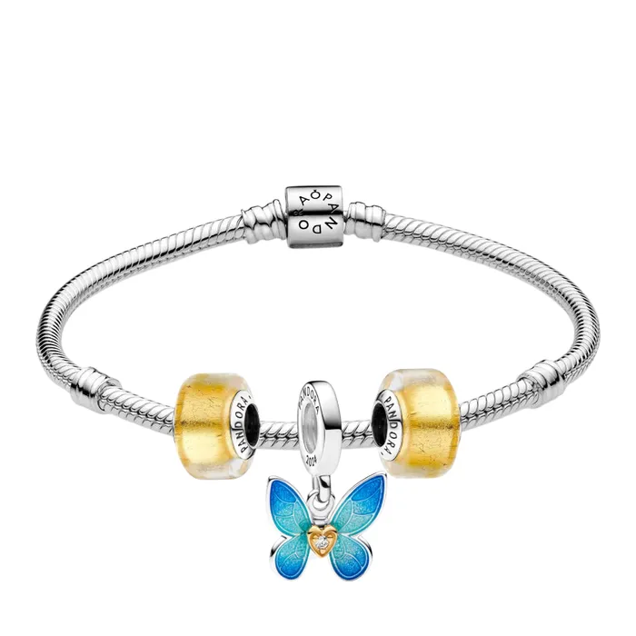 Set Vòng Đeo Tay + Hạt Vòng Charm Pandora 598816C00-793353C00-763082C01 Phối Màu Size 18