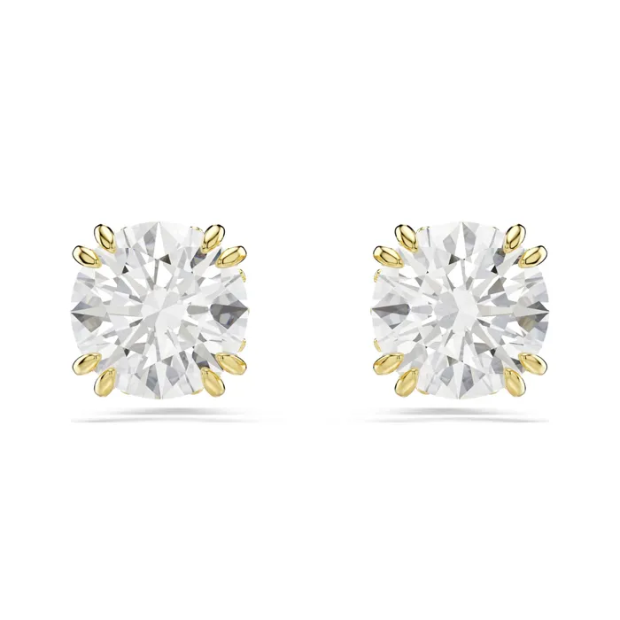Khuyên Tai Nữ Swarovski Stilla Stud Earrings Round Cut, White, 18k Gold Finish 5642595 Màu Vàng