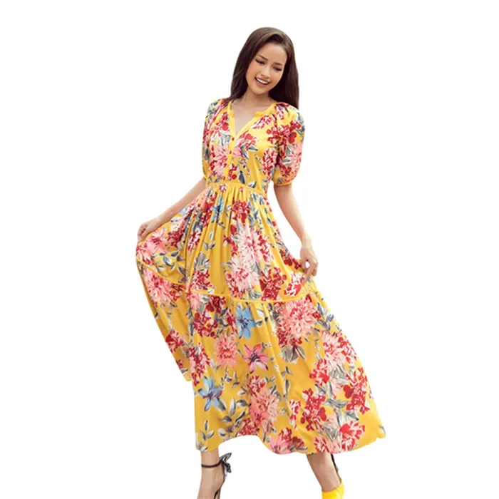 Váy Maxi Nữ F2 Fashion & Freedom City Girls D567-VH-S-1221 Màu Vàng Họa Tiết Size S