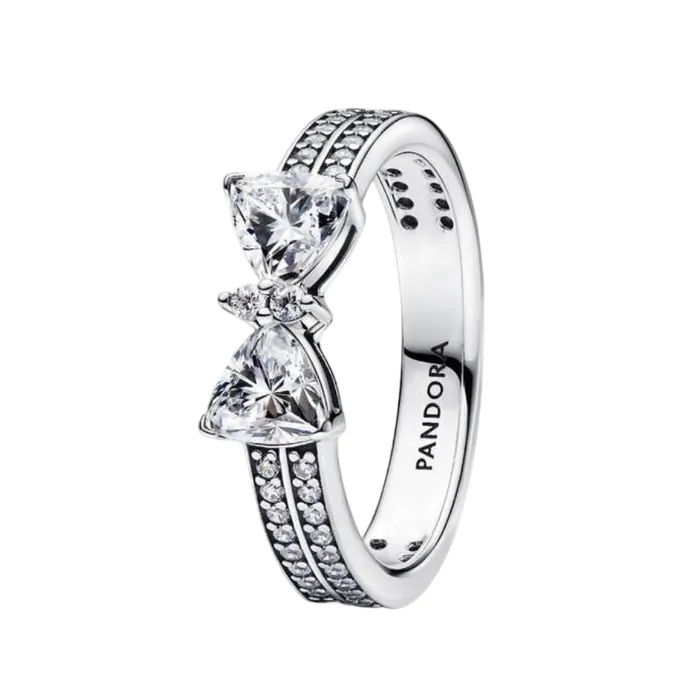 Nhẫn Nữ Pandora Sparkling Bow Double-row Ring Sterling Silver 193552C01 Màu Bạc Size 50