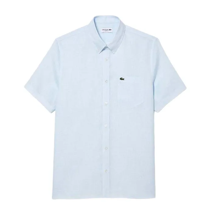 Áo Sơ Mi Cộc Tay Nam Lacoste Regular Fit Short Sleeved Linen Shirt CH5699 T01 Màu Xanh Pastel Size 41
