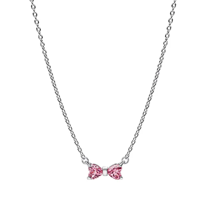 Dây Chuyền Pandora Bow Pendant Necklace Sterling Silver 394235C01 Màu Hồng Bạc