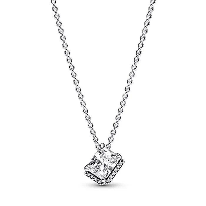 Dây Chuyền Pandora Rectangular Sparkling Halo Collier Necklace 392388C01 Màu Bạc