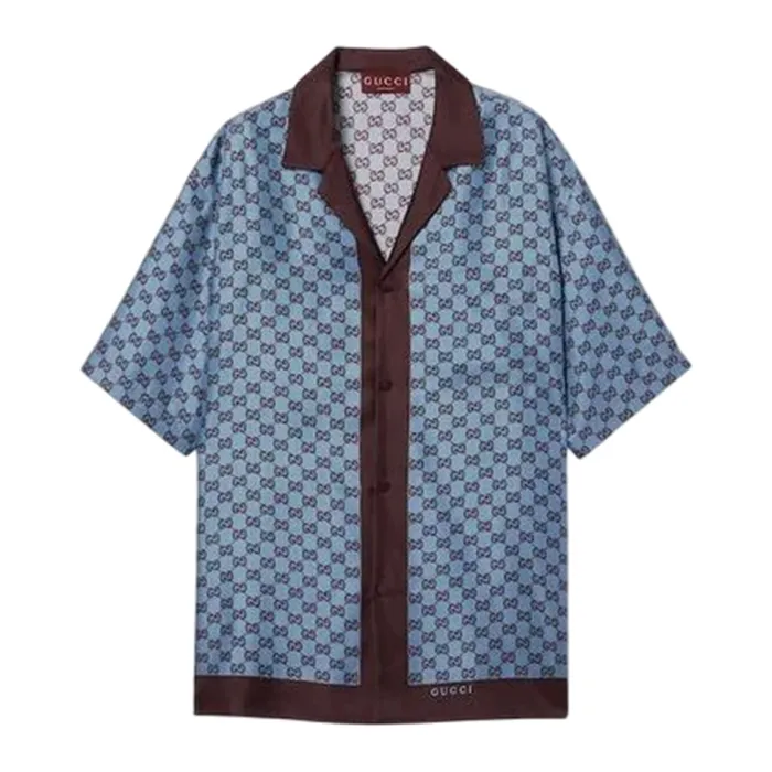 Áo Sơ Mi Nam Gucci GG Silk Twill Shirt 794907 ZASG3 6006 Màu Xanh Size 48