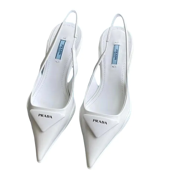 Giày Cao Gót Nữ Prada Slingback Pumps Màu Trắng Size 35.5