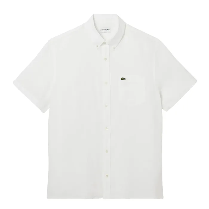 Áo Sơ Mi Cộc Tay Nam Lacoste Regular Fit Short Sleeved Linen Shirt CH5699 001 Màu Trắng Size 39