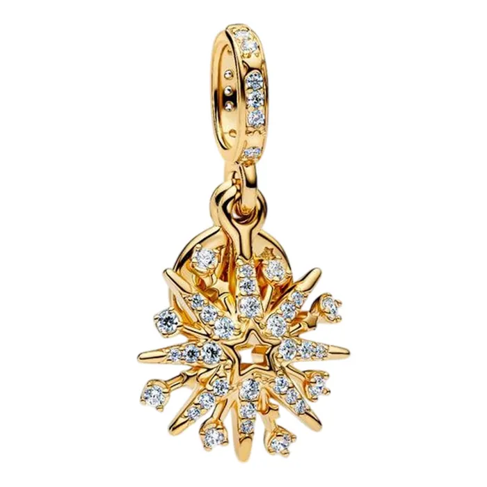 Hạt Vòng Charm Pandora Sparkling Firework Double Dangle Charm 763512C01 Màu Vàng Gold